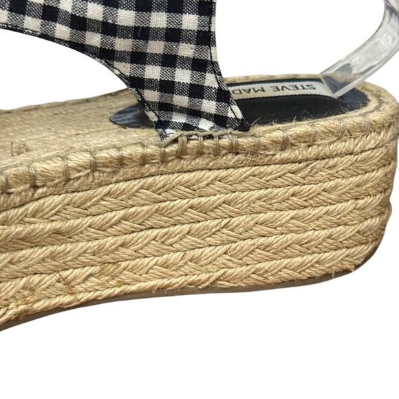 Steve Madden Union Black Gingham Plaid Platform Wedge Espadrille Sandals sz 10 - Picture 5 of 16